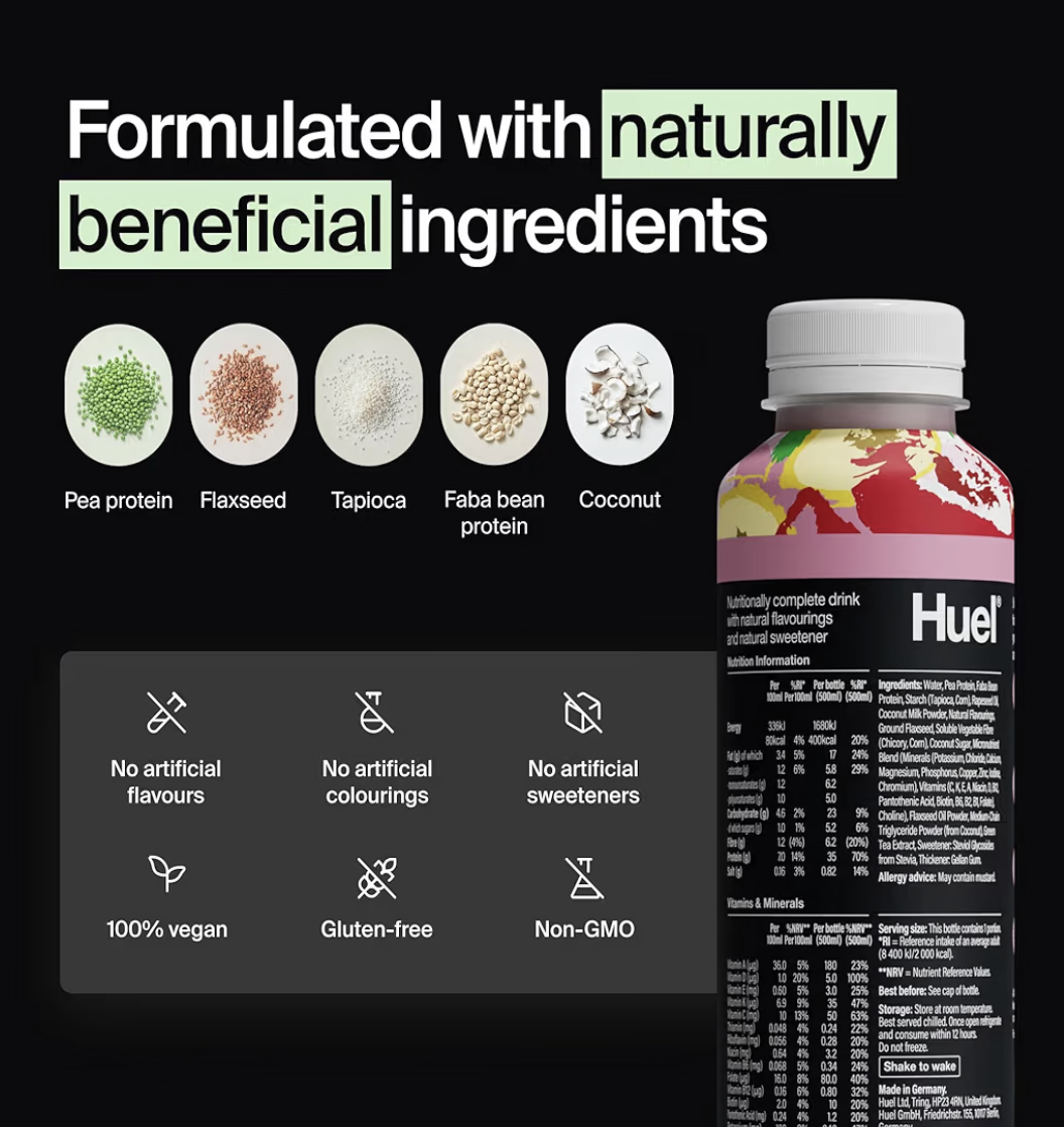 Huel Complete Meal Drink Black Edition Strawberry & Banana, 12 x 500ml