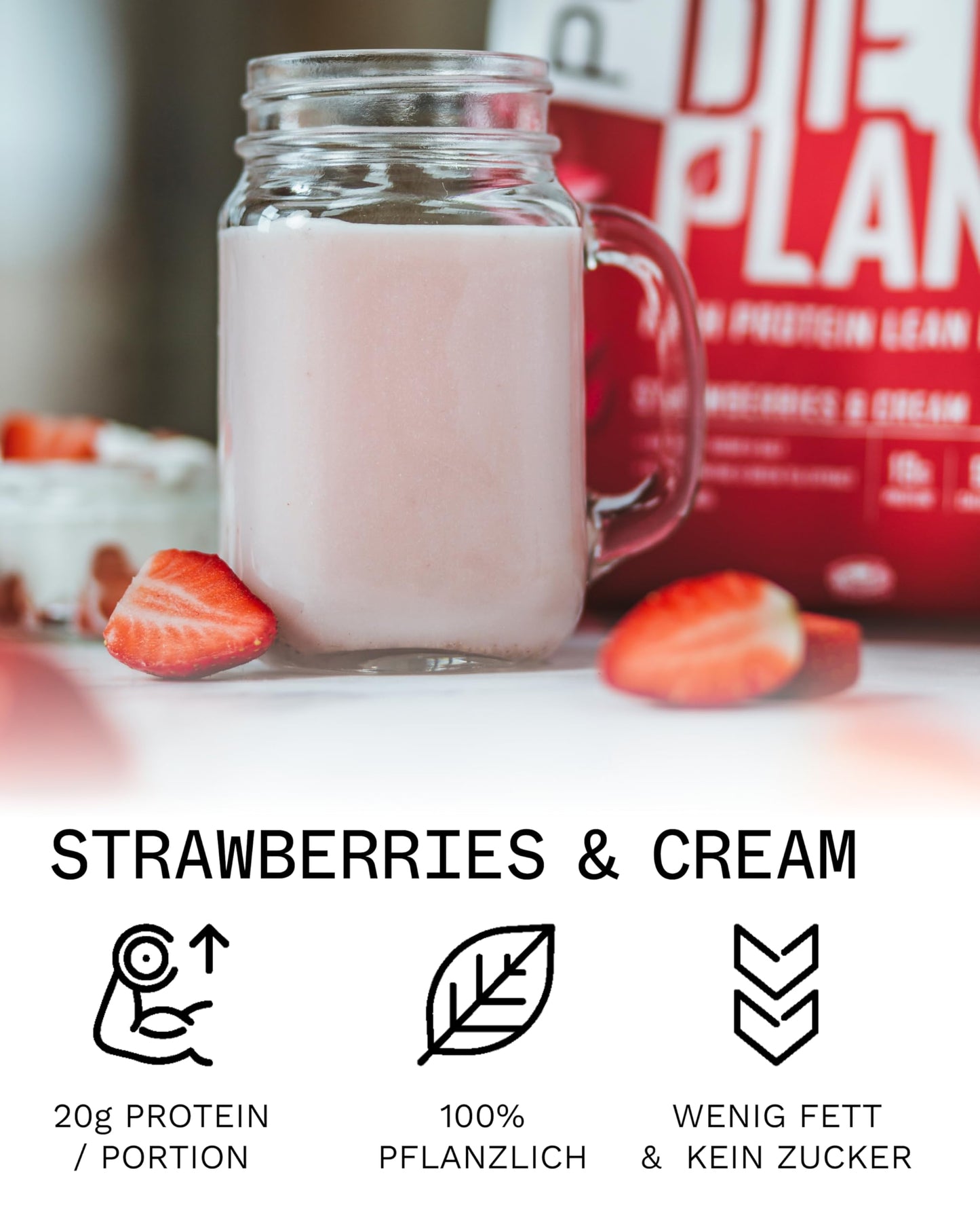 PhD Nutrition Diet Plant, Vegan Protein Powder Plant Based, Strawberries and Cream, High Plant Protein, 40 Servings Per 1 kg Bag