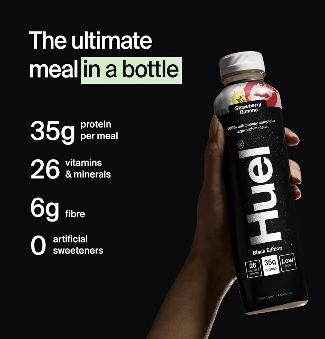 Huel Complete Meal Drink Black Edition Strawberry & Banana, 12 x 500ml