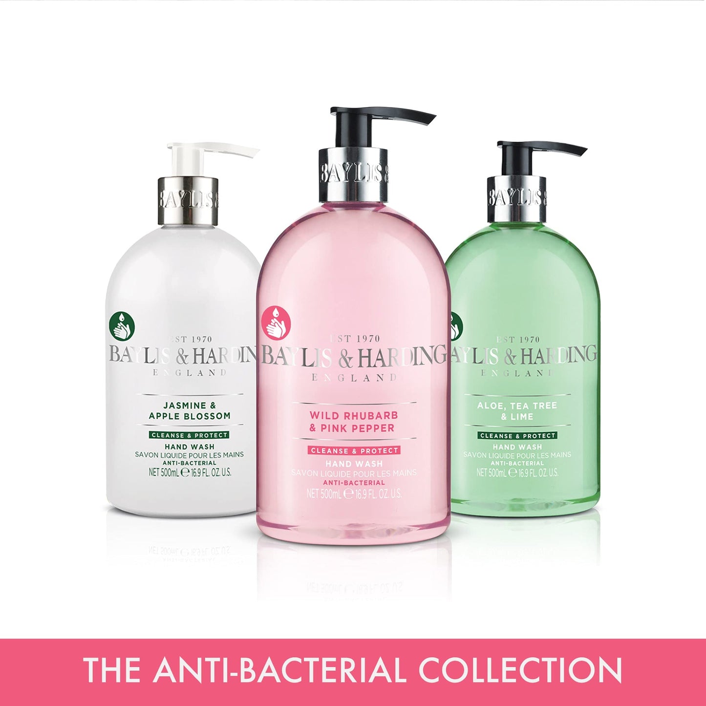 Baylis & Harding Jasmine and Apple Blossom Anti-Bacterial Hand Wash, 500 ml (Pack of 3) - Vegan Friendly