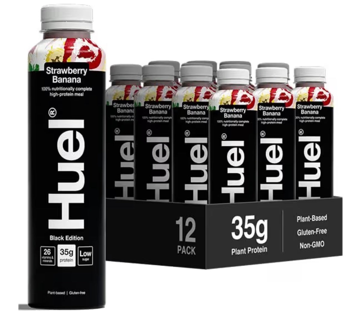 Huel Complete Meal Drink Black Edition Strawberry & Banana, 12 x 500ml