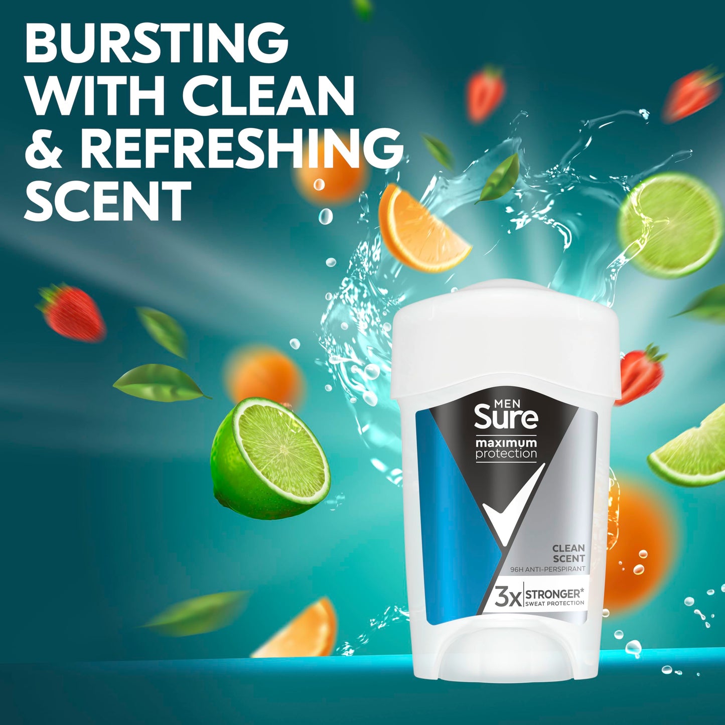 Sure Men Maximum Protection Clean Scent Deodorant Cream Stick men's anti-perspirant for 96-hour sweat and odour protection 45 ml