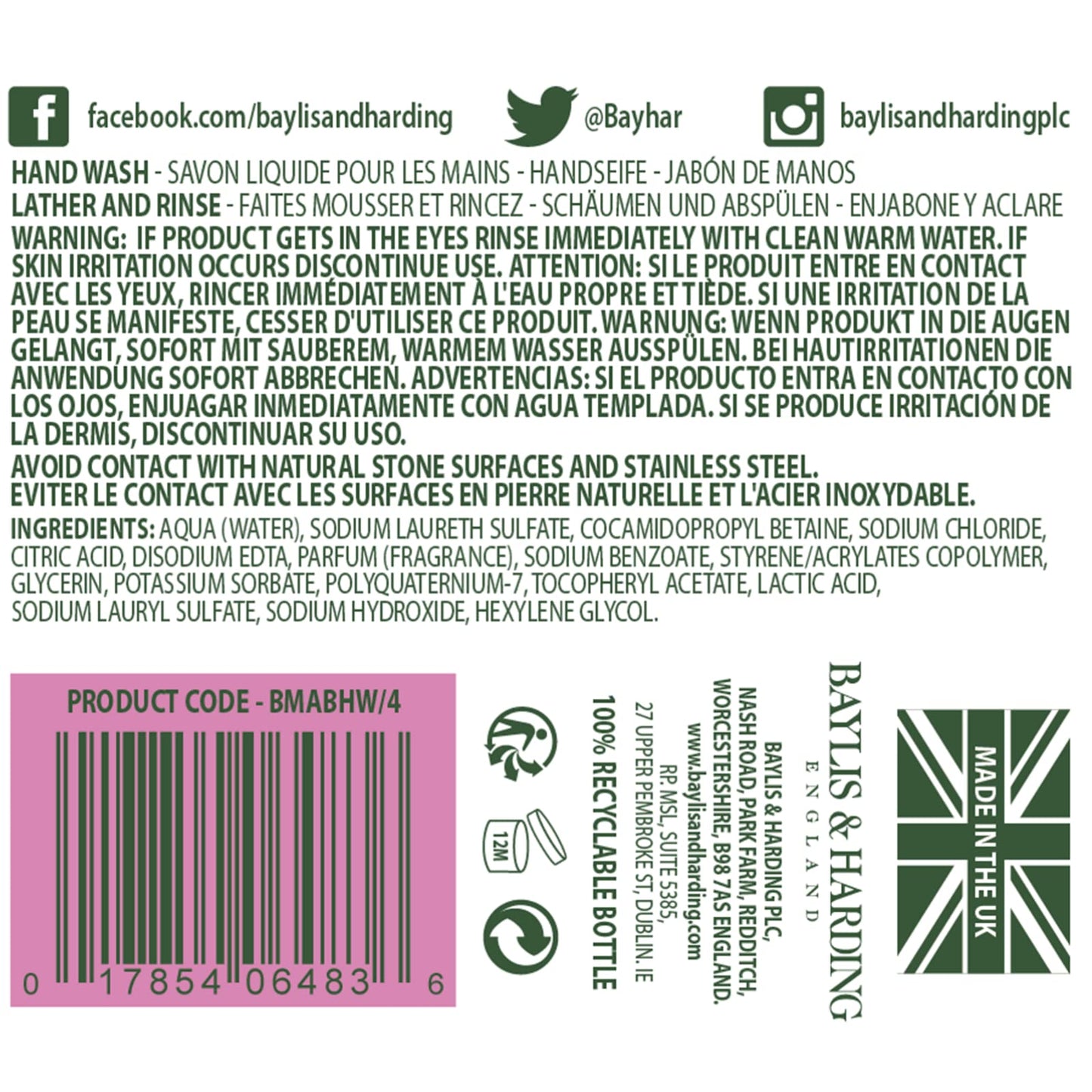 Baylis & Harding Jasmine and Apple Blossom Anti-Bacterial Hand Wash, 500 ml (Pack of 3) - Vegan Friendly