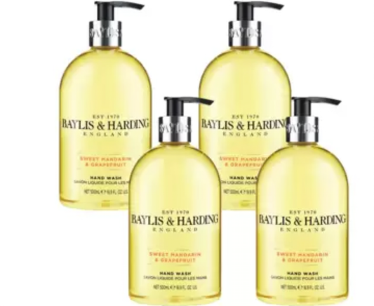 Baylis & Harding Sweet Mandarin and Grapefruit Hand Wash, 500 ml (Pack of 4) - Vegan Friendly