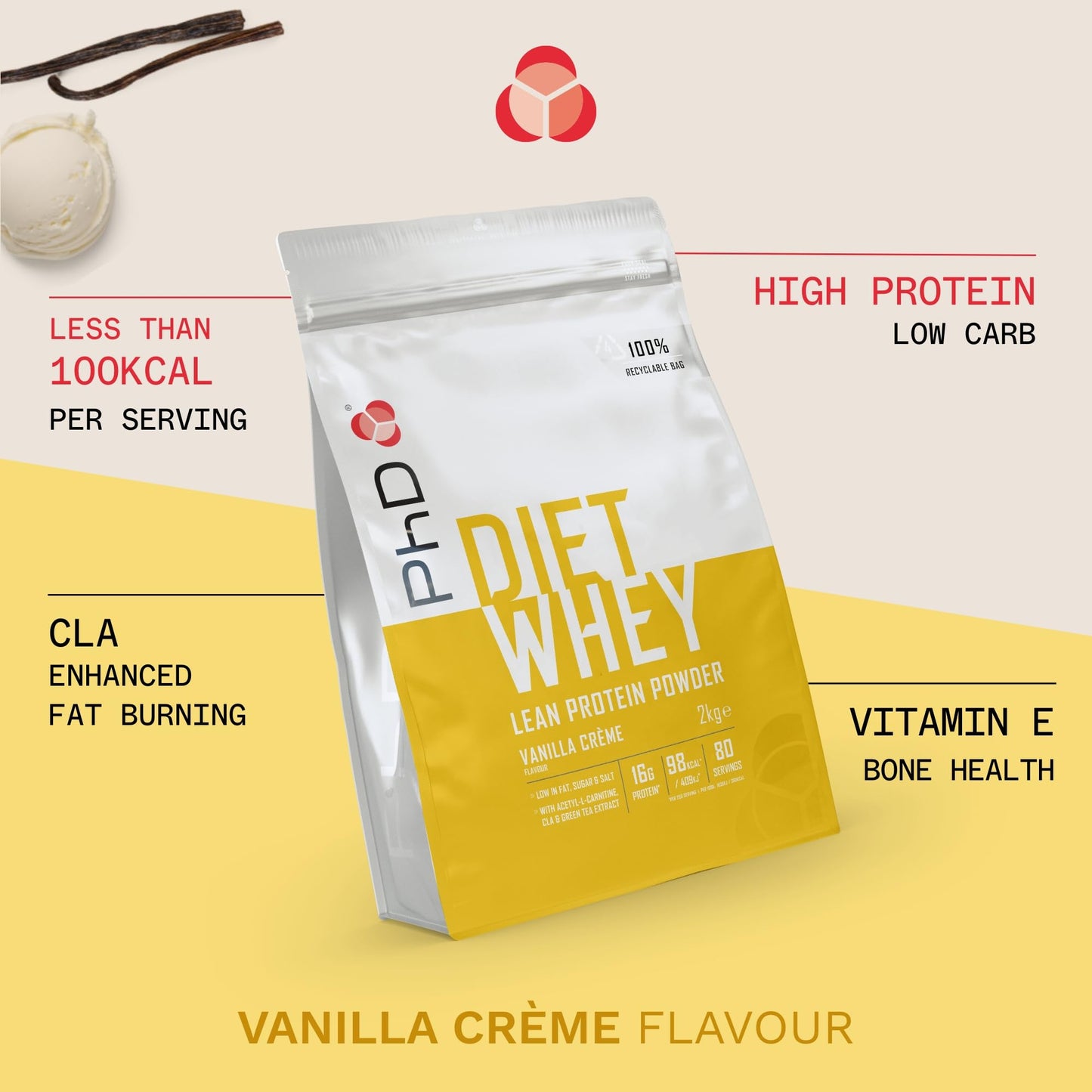 PHD Diet Whey Powder Vanilla Flavour, 2kg