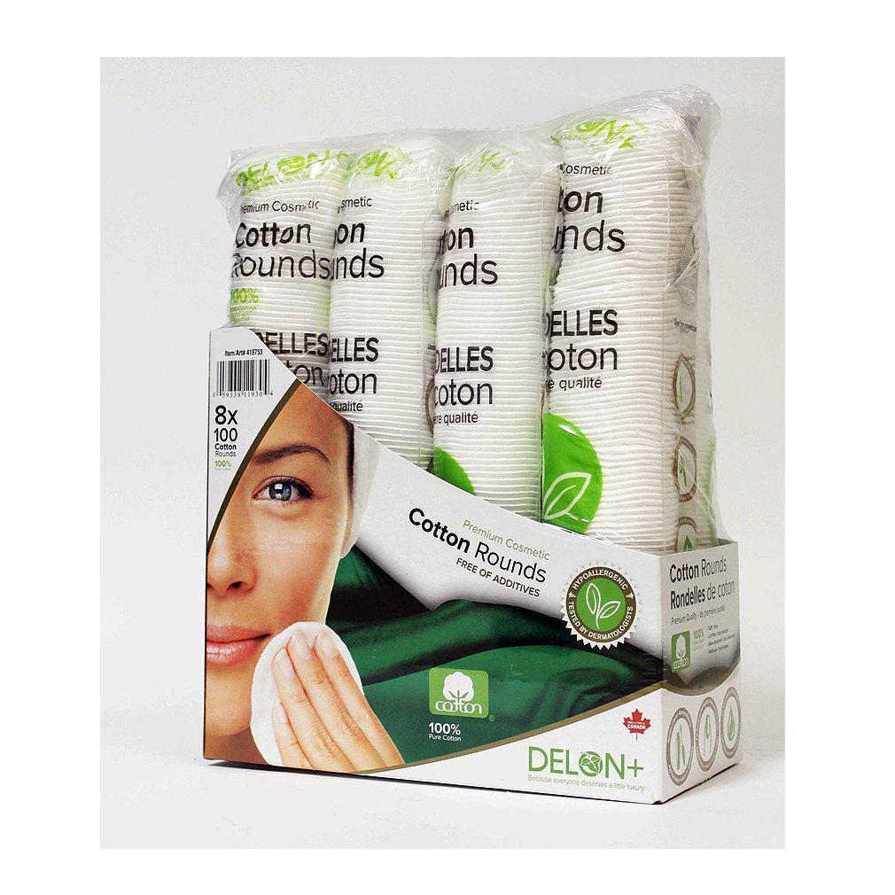 Delon+ Premium Cotton Rounds, 8 x 100 Pack