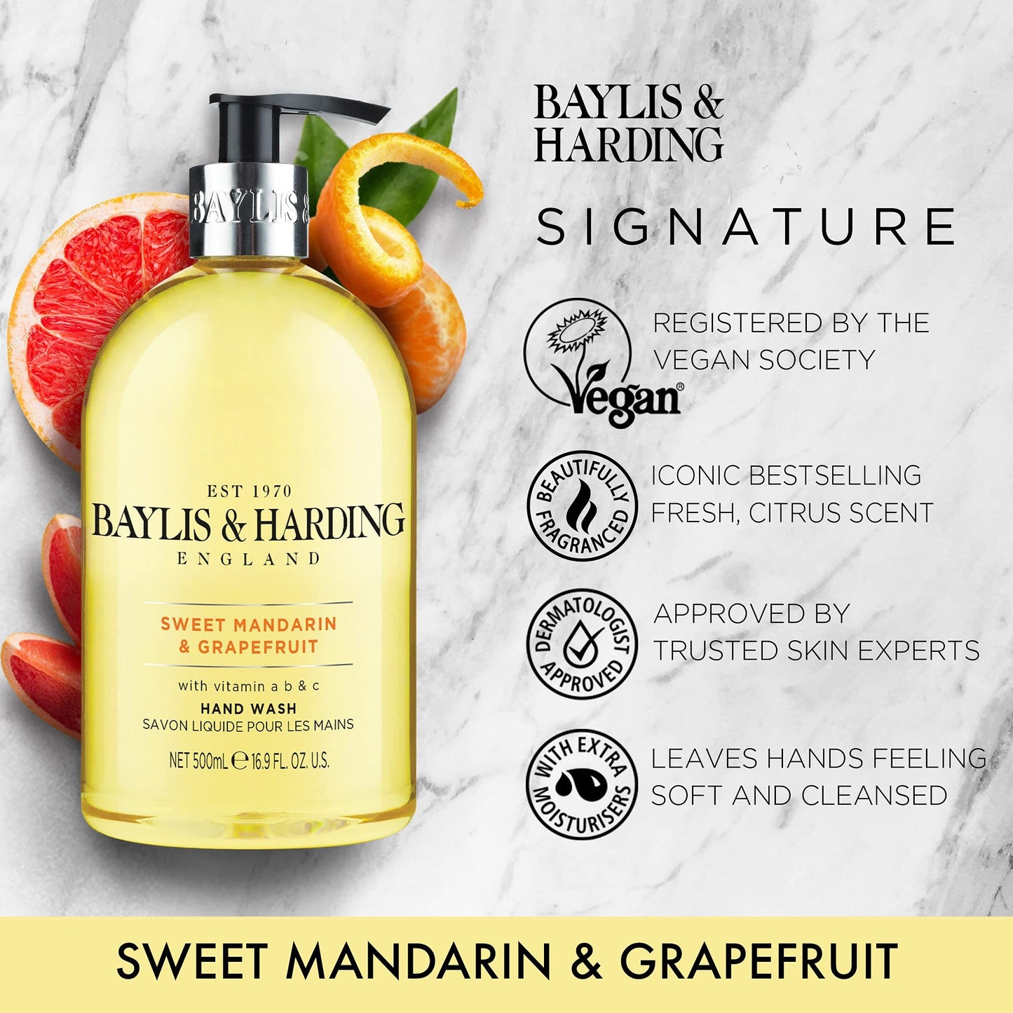 Baylis & Harding Sweet Mandarin and Grapefruit Hand Wash, 500 ml (Pack of 3) - Vegan Friendly